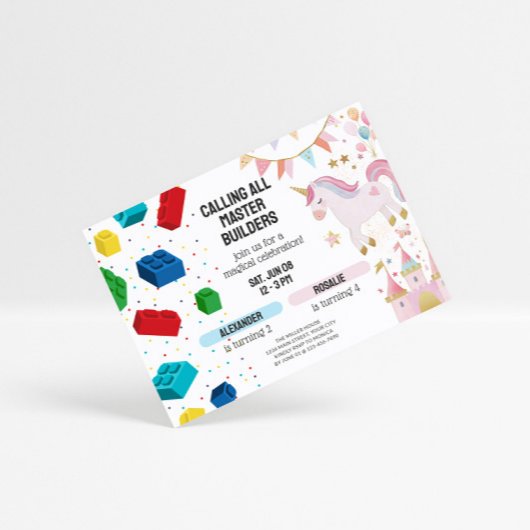 Joint Unicorn & Building Blocks Birthday Kaart