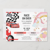 Joint Unicorn & Race Cars Sibling Birthday Kaart (Voorkant)