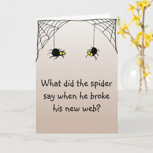 Joke Halloween Wat zei de spin? Kaart (Gele Bloem)