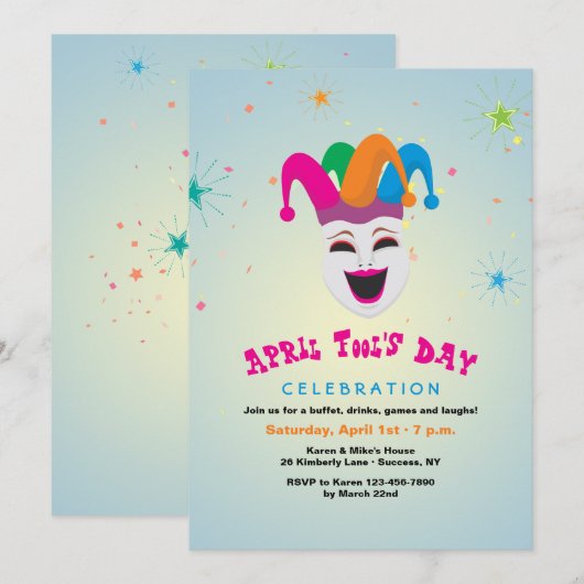 Joker April Fool's Day Invitation Kaart (Voorkant / Achterkant)
