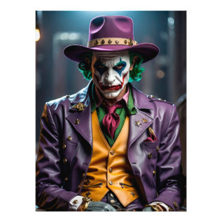 Joker in Purple Hat and Jacket Foto Afdruk