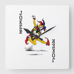 Joker Kaart Clown Music Dance Banjo Guitar Vierkante Klok