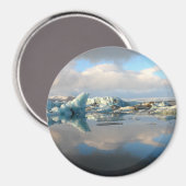 Jokulsarlon ijsberg meer reflectie ronde magneet (Voorkant / Achterkant)