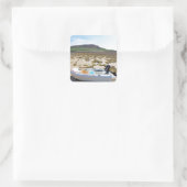 Jol op het strand vierkante sticker (Tas)