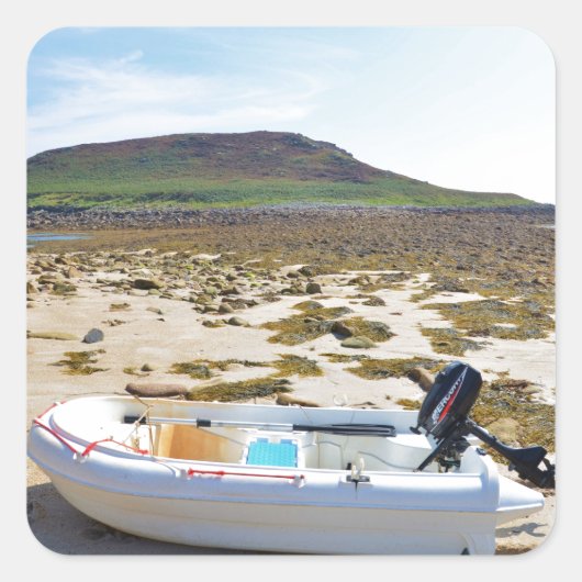 Jol op het strand vierkante sticker (Voorkant)