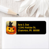 JOL Pompoen Zwart Kitten Adresetiketten Etiket (Insitu)