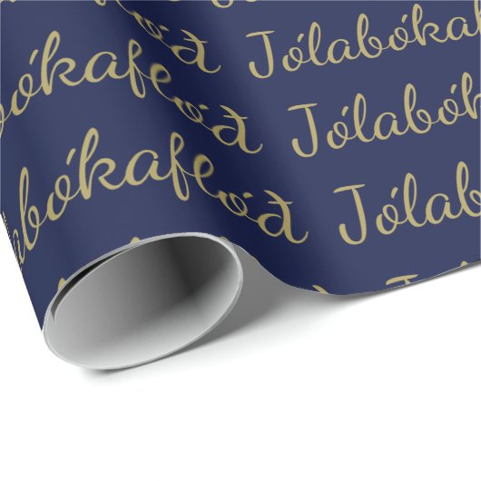 Jólabókaflóð Blauw kerstboek overstroming Cadeaupapier (Rol Hoek)