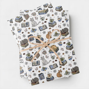 Jolabokaflod Boeken, Katten en Cacaokerstcadeau Inpakpapier Vel