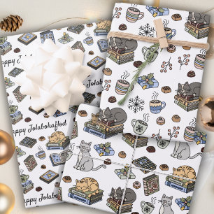 Jolabokaflod Boeken, Katten en Cacaokerstcadeau Inpakpapier Vel
