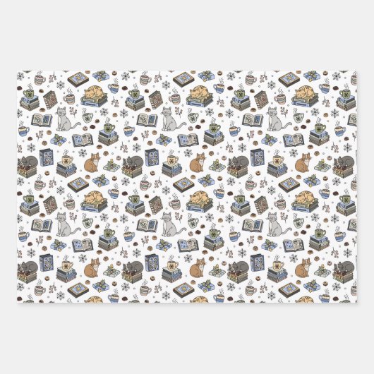 Jolabokaflod Books, Cats, and Cocoa Christmas Gift Inpakpapier Vel (Voorkant)