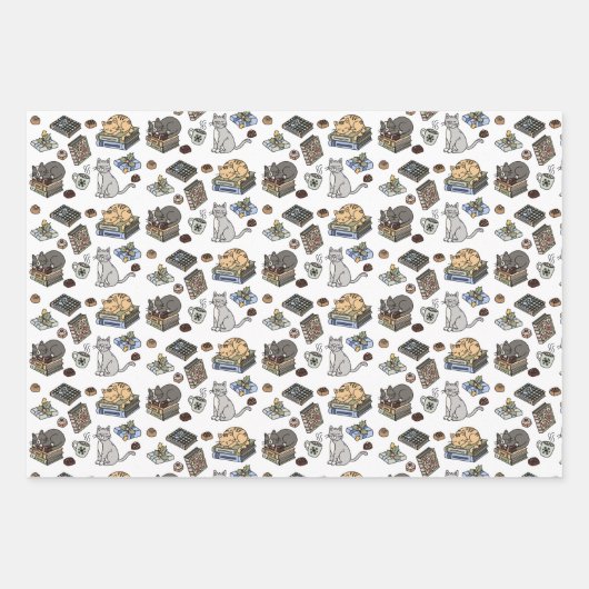 Jolabokaflod Books, Cats, and Cocoa Christmas Gift Inpakpapier Vel (Voorkant 3)