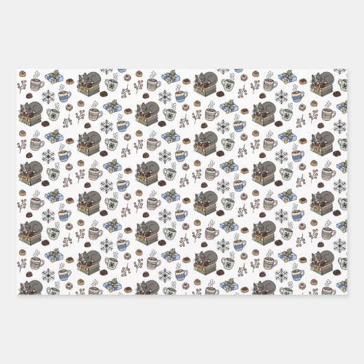 Jolabokaflod Books, Cats, and Cocoa Christmas Gift Inpakpapier Vel (Voorkant 2)