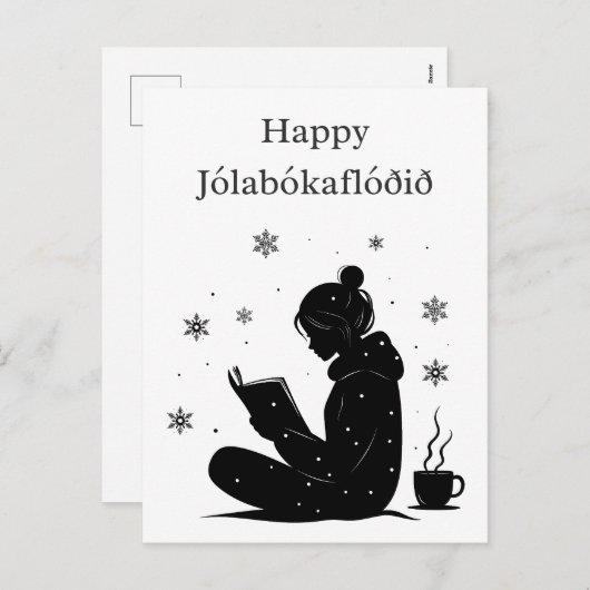 Jólabókaflóð – IJslandse Boekenoverstroming, Aange Feestdagenkaart (Voorkant / Achterkant)