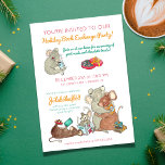 Jolabokaflod Kerstboekuitwisseling Kaart<br><div class="desc">Verhoog uw feestvieringen met onze Jolabokaflod-thema feestuitnodiging, en leg de essentie van deze hartverwarmende IJslandse traditie vast! Deze uitnodiging is versierd met charmante waterverf illustraties van muizen die boeken uitwisselen en vormt de ideale toon voor een feestelijke boekenruilbijeenkomst. De heerlijke scènes van muizen die de vreugde van het lezen omarmen,...</div>