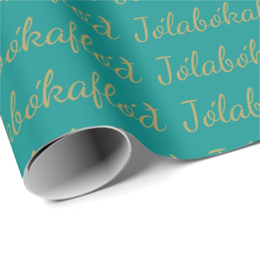 Jólabókaflóð Turquoise Kerstboek Overstroming Cadeaupapier (Rol Hoek)