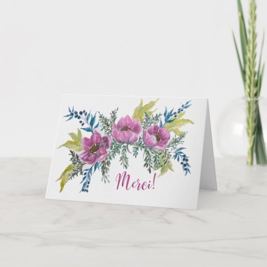 Jolie Anémone Rose Merci Carte de Remerciement Kaart (Voorkant)