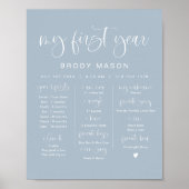 JOLIE Boho Dusty Blue Boy First Birthday Milestone Poster (Voorkant)