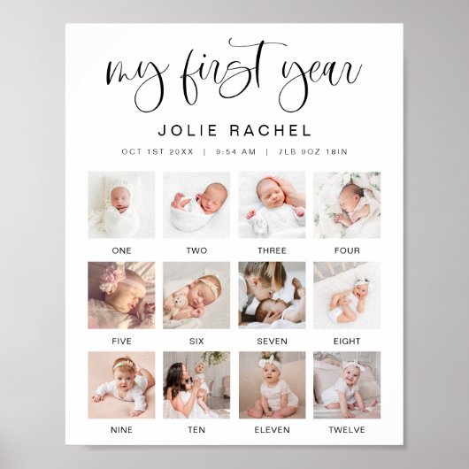 JOLIE Minimal Fun Boho 1 jaar Fotomijlpaal Poster (Voorkant)