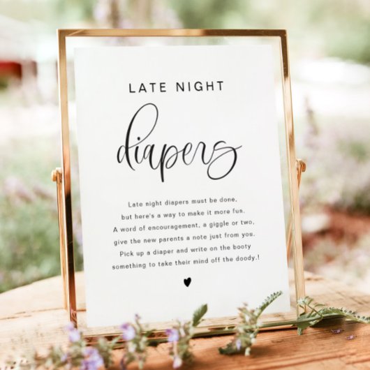 JOLIE Minimal Late Night Luiers Baby shower spel Poster