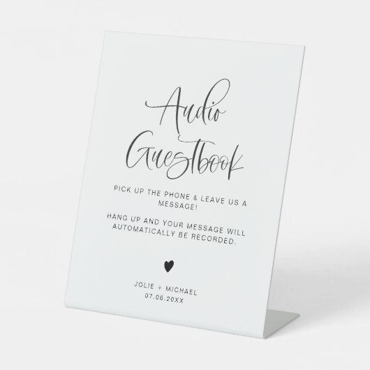 JOLIE Minimalist Boho Bruiloft Audio Gastenboek te Reclamebord Met Voetstuk (Voorkant)