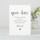 JOLIE Minimalist Boho Funny Open Bar Sign Kaart (Staand voorkant)