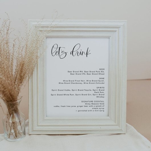 JOLIE Minimalist Boho Let's Drink Bar Menu Sign Poster