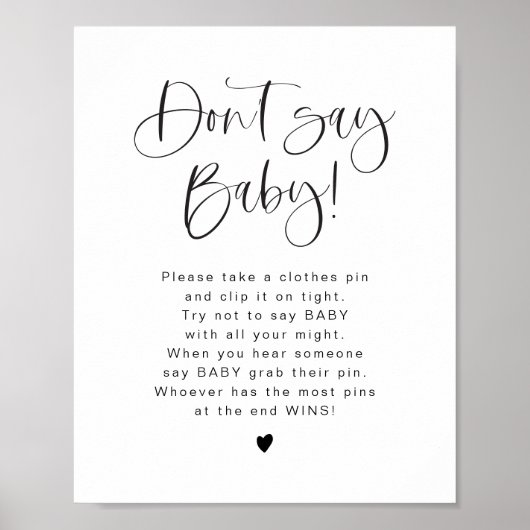 JOLIE Minimalist zeg niet Baby shower spel teken Poster (Voorkant)