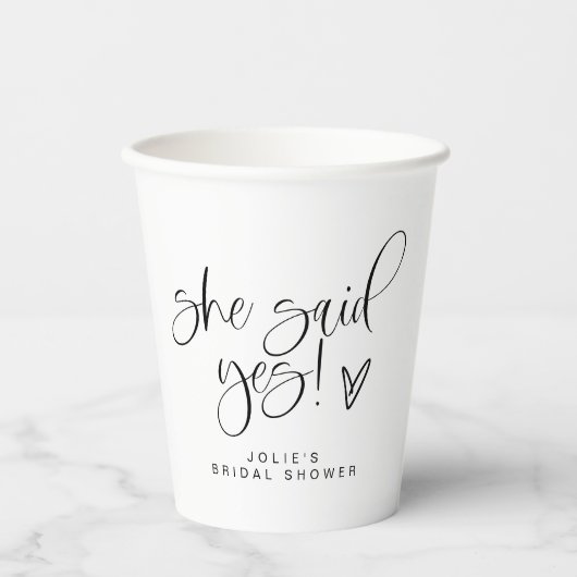 JOLIE Minimalistische 'Ze zei ja' harten bruidsfee Papieren Bekers (Voorkant)