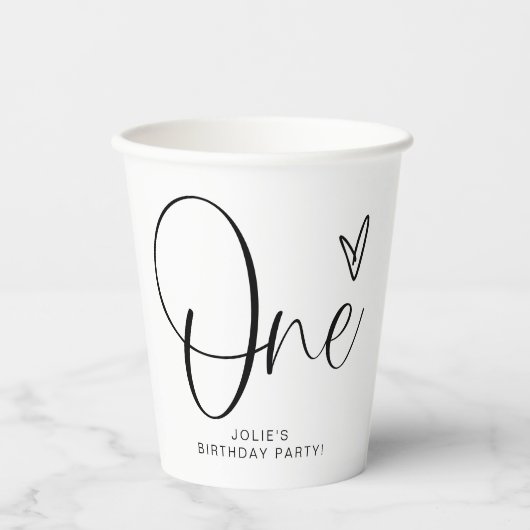 JOLIE Modern Boho Een Hart Eerste Verjaardag Papieren Bekers (Voorkant)