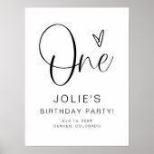 JOLIE Modern Boho One Heart First Birthday Welkom Poster (Voorkant)