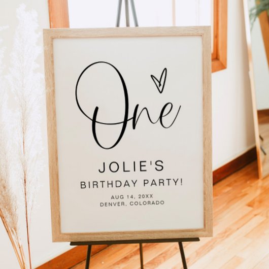 JOLIE Modern Boho One Heart First Birthday Welkom Poster