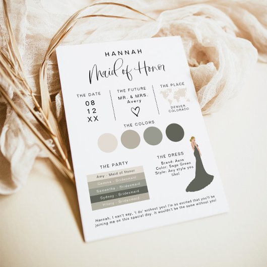 JOLIE Modern EDITABLE Maid of Honor Info Kaart
