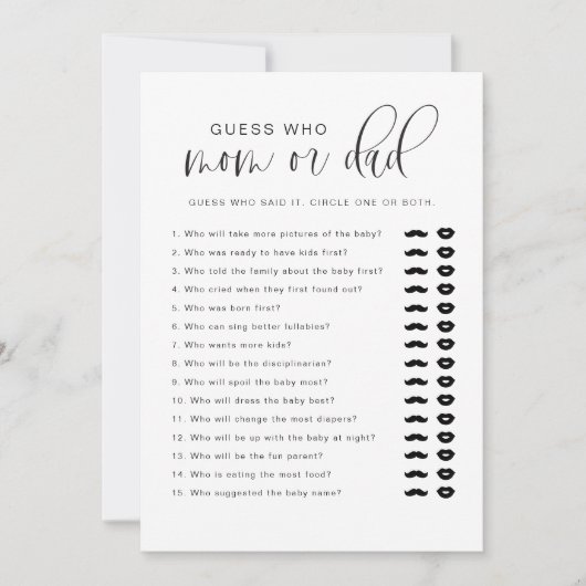 JOLIE Modern Guess Wie Mam of Pap Baby shower Spel Kaart (Voorkant)