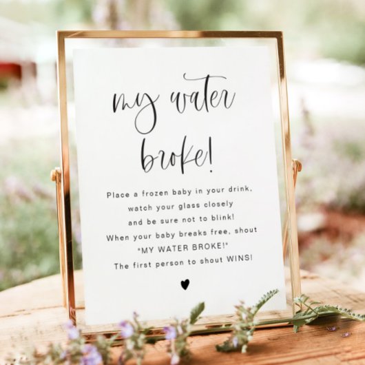 JOLIE Modern Mijn Water Broke Baby shower Game Sig Poster