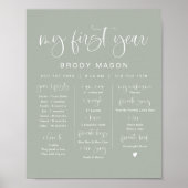 JOLIE Sage Green Boho Boy First Birthday Milestone Poster (Voorkant)