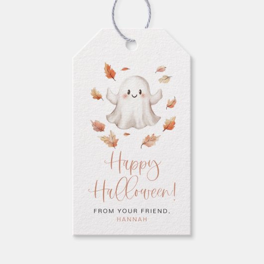 JOLIE Schattige Ghost Fall verlaat Happy Halloween Cadeaulabel (Voorkant)