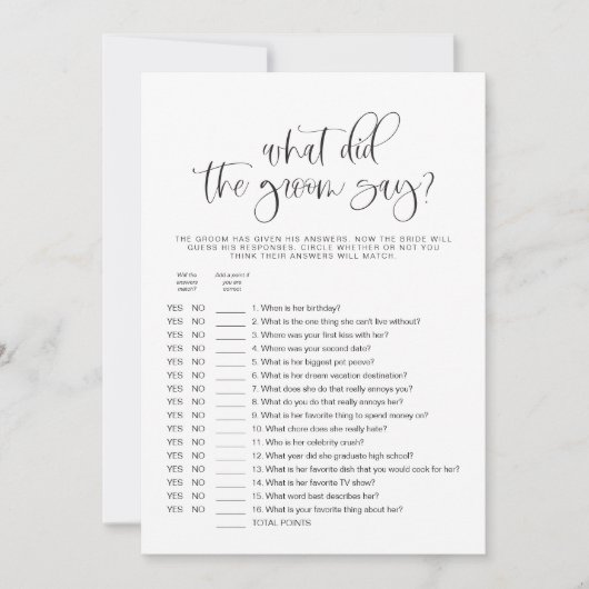 JOLIE Wat zei de bruidegom zeggen Vrijgezellenfees Kaart (Voorkant)