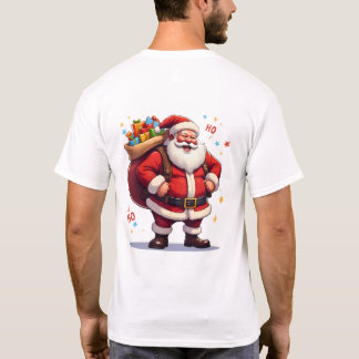 Jolige Kerstman die Ho Ho Ho lacht met grote tas T-shirt
