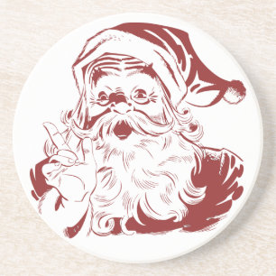 Jolige Kerstman in Rode Pret Retro Kerstmis Zandsteen Onderzetter