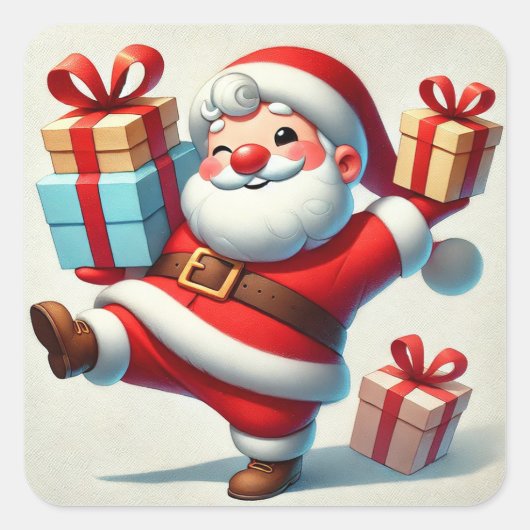 Jolige Kerstman met cadeaudozen Vierkante Sticker (Voorkant)