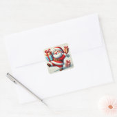 Jolige Kerstman met cadeaudozen Vierkante Sticker (Envelop)