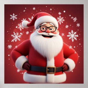 Jolige Kerstman Omringd door Sneeuwvlokken Poster