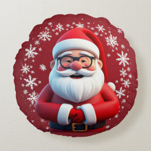 Jolige Kerstman Omringd door Sneeuwvlokken Rond Kussen