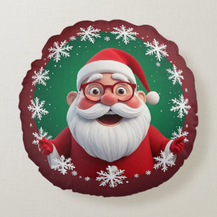 Jolige Kerstman Omringd door Sneeuwvlokken Rond Kussen