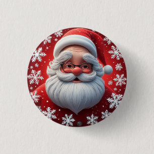 Jolige kerstman omringd door sneeuwvlokken ronde button 3,2 cm