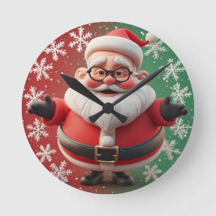 Jolige Kerstman Omringd door Sneeuwvlokken Ronde Klok