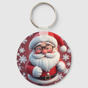 Jolige Kerstman Omringd door Sneeuwvlokken Sleutelhanger