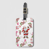 Jolige Kerstman & Roze Bloem Kerst- Bagagelabel (Voorkant (verticaal))