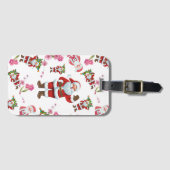 Jolige Kerstman & Roze Bloem Kerst- Bagagelabel (Voorkant (horizontaal))