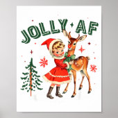 Jolly Af Christmas Retro 50s Cute Girl And Deer Vi Poster (Voorkant)